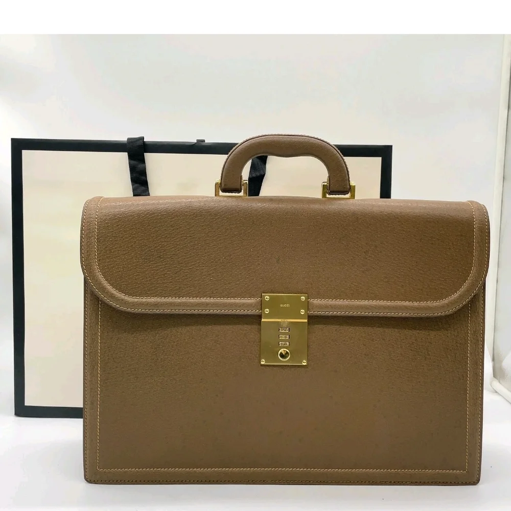 Gucci Brown Leather Briefcase with Gold Hardware